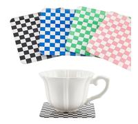 DELORIGIN 4pcs Acrylic Cup Coasters 4 Colors Square Checkered Coaster Drink Coffee Mat Coasters Tea Cups and Bottles Holder for Dining Cups Coffee Table Kitchen Bar Table Decor 3.94x3.94x0.14inch