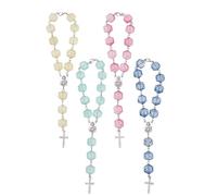 DELORIGIN 4Pcs Car Hanging Rosary for Rearview Mirror Auto Rosary Pendants with Rose Bead and Sparkling Rhinestone Cross Charm Cute Car Mirror Hanging Accessories for Window Home Door Balcony