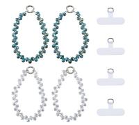DELORIGIN 4Pcs Crystal Beaded Phone Wrist Strap Sparkling Phone Charm Chain Keychain 2 Colors Cellphone Lanyards Chain with Tether Tab Beaded Wristlet Bracelet Cell phone Strap for Women