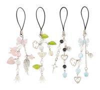 DELORIGIN 4pcs Cute Phone Charm Bow Tie Heart Beaded Phone Strap Acrylic Butterfly Beaded Strap Phone Lanyard Wrist Strap Beaded Phone Keychain Charm for Phone Bag Airpods Camera Pendants Decor