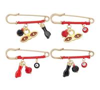 DELORIGIN 4pcs Evil Eye Protection Charm Pin Alloy Enamel Red Eyes Charm Brooches with Pendants Good Lucky Safety Pins for Birthday Backpack Clothing Badges Sweater Scarf Gift