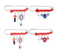 DELORIGIN 4pcs Evil Eye Protection Charm Pin Stainless Steel Red Hamsa Brooches with Cross Pendants Hamsa Lucky Hands Safety Pins for Good Luck Backpack Clothing Badges Sweater Scarf
