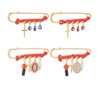 DELORIGIN 4pcs Evil Eye Protection Charm Pin Stainless Steel Red Hamsa Brooches with Cross Pendants Blue Lucky Hands Brooch Safety Pins for Good Luck Backpack Clothing Badges Sweater Scarf