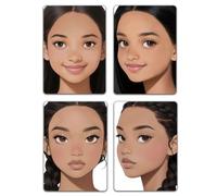 DELORIGIN 4PCS Face Painting Practice Boards, Reusable Makeup Practice Board A4 Facial Painting Template Stage Festival Carnival Makeup Tool for Painter Beginner (Black Hair Woman)