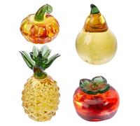 DELORIGIN 4PCS Glass Fruit Decor Hand Blown Crystal Persimmon Pineapple Pear Pumpkin Figurines Realistic Faux Fruit Charms for Home Kitchen Decor Gift Wedding Birthday Tabletop Decoration
