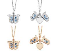 DELORIGIN 4PCS Heart Butterfly Locket Necklace That Holds Pictures Gold Silver Locket Necklace Stainless Steel Photo Lockets Pendant Personalised Gifts Jewelry for Women Birthday Anniversary Christmas