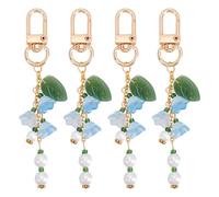 DELORIGIN 4pcs Lily of the Valley Keychains, Glass Charm Keychains with Alloy Swivel Clasps, Blue Flower Bag Chain Floral Leaf Keyrings for Home Bag Keychain Camera Decor Valentine's Day