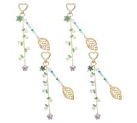 DELORIGIN 4PCS Lily of the Valley Keychains with Gold Leaf Acrylic Pendant Charm Keychains Heart Butterfly Mobile Strap Floral Maple Leaf Keyrings for Home Car Keys Bag Keychain Camera Decor
