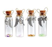 DELORIGIN 4pcs Pet Hair Glass Memorial Bottle Glass Tube Wishing Bottle with Winged Angel Pendants and Cork Stopper Dog Keepsake Memorial Urn Cat Remembrance Gift Sympathy Glass Vial for Pet Ashes