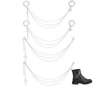 DELORIGIN 4Pcs Punk Metal Shoe Chains Shoelace Charms Triple Chain Cool Cross Sabre Charm Shoes Decorations for Boot Sneaker Bag Handbags Pants Keychain Women Jewelry Accessory Birthday Party
