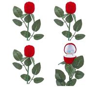 DELORIGIN 4pcs Rose Ring Box Red Rose Shape Earring Ring Jewelry Box Romantic Proposal Ring Case Gift Box Packaging for Women Wife Romantic Engagement Ceremony Wedding Valentine's day