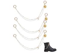 DELORIGIN 4Pcs Shoe Charms Chains Shoelaces Chains with Moon Sun Pendant Metal Pearl Double Layer Shoe Accessories for Boot Sneaker Bag Handbags Pants Keychain Sandals Birthday Party