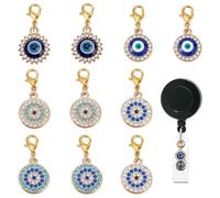 DELORIGIN 5 Styles Evil Eye Badge Reel Charm for Student Nurse Teacher, 10 pcs Nursing Badge Accessories Alloy Rhinestone Mini Badge Holder Charms for ID Card Name Tag Keychain Badge Holder