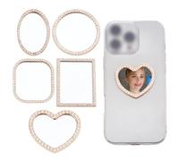DELORIGIN 5 Styles Rhinestones Mirror Decal Phone Back Adhesive Mirror Charm Sticker Bling Make up Mirror with Stick-On Mirror Accessories for Smartphone Case Back Selfies Makeup Touch-Ups