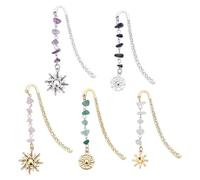 DELORIGIN 5 Styles Sun Bookmark, Gemstone Metal Book Markers, Multipack Silver Gold Bookmarks, Funny Bookmark Gift for Women Man Book Reading Lovers Christmas Festival Delicate Gift