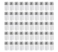 DELORIGIN 50 PCS Mini Glass Bottles 8ml/0.3oz Tiny Glass Container with Screw Aluminum Cap Leak Proof Clear Empty Jars Containers Sample Vials with Lids for DIY Craft Essential Oil Small Items Storage