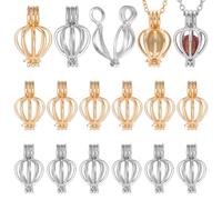 DELORIGIN 50pcs Pearl Cage Locket Pendants Stone Crystal Holder Hollow Cage Locket Charm Beads Essential Oil Diffuser Pendant for DIY Charms Bracelet Necklace Jewelry Making Craft (Sliver Gold)