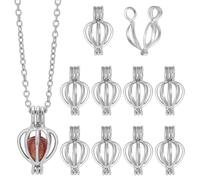 DELORIGIN 50pcs Pearl Cage Locket Pendants Stone Crystal Holder Hollow Cage Locket Charm Beads Essential Oil Diffuser Pendant for DIY Charms Bracelet Necklace Jewelry Making Crafts (Sliver)