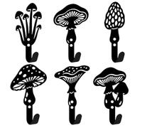DELORIGIN 6 Pcs Mushroom Metal Wall Hooks Decorative Iron Coat Hangers | Anti-Rust Coating, For Hats Towels Bags, Space-Saving Wall Mount, Ideal For Entryway Bathroom Kitchen, Farmhouse Style Decor