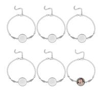 DELORIGIN 6 Sets Sublimation Bracelets Blank Round Photo Bezel Tray with Cabochons Adjustable Heat Transfer Blanks Base Bracelet Set for Wedding Birthday DIY Photo Memorial Crafts Bracelets Making