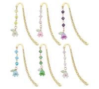 DELORIGIN 6 Styles Flower Bookmark, Lily of the Valley Metal Book Markers, Multipack Gold Bookmarks, Funny Resin Charms Bookmark Gift for Women Man Book Reading Lovers Christmas Festival Delicate Gift