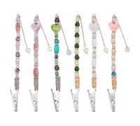 DELORIGIN 6 Styles Iron Credit Card Grabber for Long Nail, 6pcs Debit Bank Card Grabber with Alligator Clip, Glass Heart Star Beaded Credit Card Clips Pullers for Long Nails Keychain Women Girls