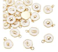 DELORIGIN 6 Styles Sea Animal Charms 24Pcs Seashell Starfish Charm Ocean Summer Beach Craft Charms Tortoise Starfish Shell Conch Heart Bracelet Charm Flat Round 18K Gold Plated Dangle Earring