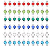 DELORIGIN 60pcs Double Loop Connector Charms for Jewelry Making Jewelry Starter Kit 6 Colors Stainless Steel with Glass Gemstone Pendants Flat Round Links for Necklace Bracelet Earring Keychain Craft