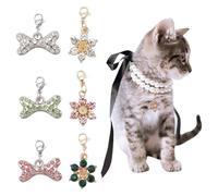 DELORIGIN 6Pcs Bling Rhinestones Bone Charm Pendant Alloy Flower Bone Charm Pendant Pet Supplies Dog Accessories for Pet Dog Cat Collar Necklace Jewelry Making DIY Craft Accessoriey