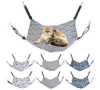 DELORIGIN 6PCS Cat Hammock for Cage with Adjustable Straps Cat Hanging Bed Reversible Cotton and Linen Double Sided Swing Pet Hammock Bed for Cats Ferret Rabbit Small Dog Catio Accessories