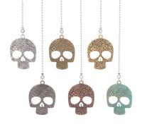 DELORIGIN 6pcs Day of The Dead Skull Charm Ceiling Fan Pull Chain Extender Decorative Fan Zinc Alloy Pendant 15.5 Inch Fan Danglers Pulls Halloween Ornaments Chain with Connector for Ceiling Light Fan