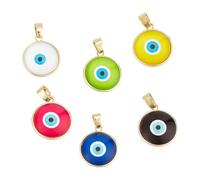 DELORIGIN 6pcs Evil Eye Charm Pendant 6 Colors Made for Luck Charm Glass Turkish Blue Evil Eye Jewelry Beads with Jump Ring for DIY Jewelry Earring Necklace Bracelet Craft Making Supplies