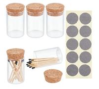 DELORIGIN 6PCS Glass Match Holder with Strikers and Cork Lid, Minimalist Matchstick Holder Home Decor Matches Glass Jar Small Items Coins Match Container for Kitchen Bathroom (Matches Not Included)