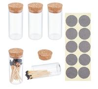 DELORIGIN 6PCS Glass Match Holder with Strikers and Cork Lid, Minimalist Matchstick Holder Home Decor Matches Glass Jar Small Items Coins Match Container for Bathroom Kitchen (Matches Not Included)
