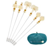 DELORIGIN 6PCS Hat Vintage Safety Pins 5-6 Inch Flower Stick Lapel Pin Brass Long Handle Pin Accessories for Tie Scarf Badge Hats Suits Brooches Decorative Jewelry Making DIY Crafts