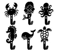 DELORIGIN 6PCS Marine Life Key Holder for Wall, Mini Wall Mounted Key Hooks Black Iron Key Holder Decorative Key Hanger Racks for Keys Coats Towels Hats Dog Leash Entryway Living Room Bedroom Bathroom