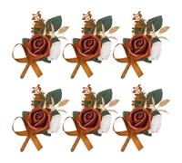 DELORIGIN 6PCS Orange Wedding Boutonniere Pocket Corsage for Men Groom Handmade Rose Vine Boutonnieres Men Corsages for Wedding Best Man Ceremony Groomsmen Party Prom Dinner Suit