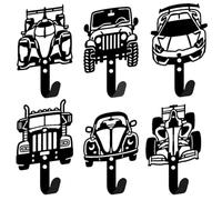 DELORIGIN 6PCS Various Cars Key Holder for Wall, Mini Wall Mounted Key Hooks Black Iron Key Holder Decorative Key Hanger Racks for Keys Coat Towels Hats Dog Leash Entryway Living Room Bedroom Bathroom