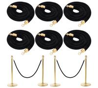 DELORIGIN 6Pcs Velvet Stanchion Rope 6.5 Feet Crowd Control Stanchion Ropes Safety Barrier with Gold Hooks for Grand Openings Movie Theater Queue Carpet Events Hotel Party Decor (Black)