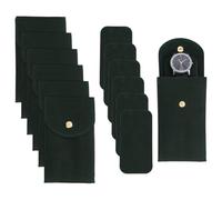 DELORIGIN 6pcs Velvet Watch Case with Snap Button Single Portable Watch Pouch for Men and Women Protective Travel Watch Storage Bags and Organizer for Coin Jewelry Ring Watch, Dark Green