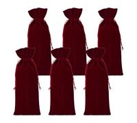 DELORIGIN 6Pcs Velvet Wine Bottle Bags Champagne Gift Bag with Double Drawstring Closure Red Wine Drawstring Bottle Bags for Housewarming Wedding Birthday Party Holiday 6 x 14.9 Inch (Red)