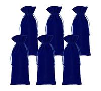 DELORIGIN 6Pcs Velvet Wine Bottle Bags Champagne Gift Bag with Double Drawstring Closure Red Wine Drawstring Bottle Bags for Housewarming Wedding Birthday Party Holiday 6 x 14.9 Inch (Blue)