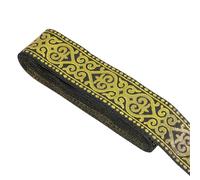 DELORIGIN 7.44 Yards Gold Ethnic Jacquard Ribbon 1.3" Boho Embroidered Woven Lace Ribbon Vintage Fabric Trim for Sewing Clothing Bag Christmas Party Decor Gift Wrapping Dress Costume DIY Crafts