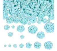 DELORIGIN 70pcs Rose Flower Beads Blue 8-27mm Flatback Carve Charms 3D Embellishments Floral Cameos Spacer Bead for Phone Case DIY Jewelry Making Nails Sunglasses Art Hair Clip Craft Decor