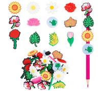 DELORIGIN 72pcs Pencil Topper Decorations 12 Styles Cute Pencil Toppes Gel Ballpoint Pen Clip Decoration Fun Cartoon Flowers Leaves Pen Toppers for School Students Gifts Awards Classroom Prizes