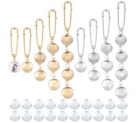 DELORIGIN 8 Sets Bouquet Photo Charm Wedding Bouquet Memorial Photo Charms Gold Silver Memory Pendant Brooch Pin Round Picture Frame for Wedding Bride Groom Family Couple