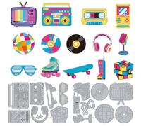 DELORIGIN 80s 90s Elements Metal Cutting Dies Retro Graffiti Carbon Steel Embossing Stencils DIY Craft Dies for Card Making Scrapbooking Photo Album Decor Greeting Card Cupcake Decor