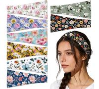 DELORIGIN 8pc Plants Headbands Set for Women 4" Wide Workout Headband Boho Elastic Non-Slip Soft Sweatbands Hair Bands Accessories for Gym Running Yoga Active Wear Sports Fashion (Flowers Leaves)