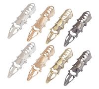 DELORIGIN 8Pcs 4 Colors Finger Claws Alloy Finger Protectors, Punk Full Armor Knuckle Joint Claw Finger Ring Set, Steampunk Accessories Full Finger Ring for Women Men Jewelry Halloween Cosplay Party