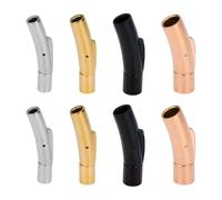 DELORIGIN 8Pcs 4 Colors Leather Cord End Clasp, Stainless Steel Bayonet Clasps Jewelry Connector 2.5mm Hole Curved Tube Hook Clasps for DIY Leather Cord Bracelet Necklace Cord Jewelry Making